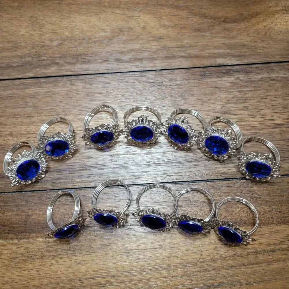Set of 12 Royal Blue Silver Plated Iron Napkin Rings 2